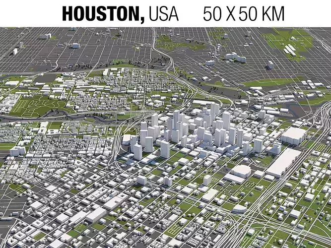 Houston 50x50km 3D City Map 3D model