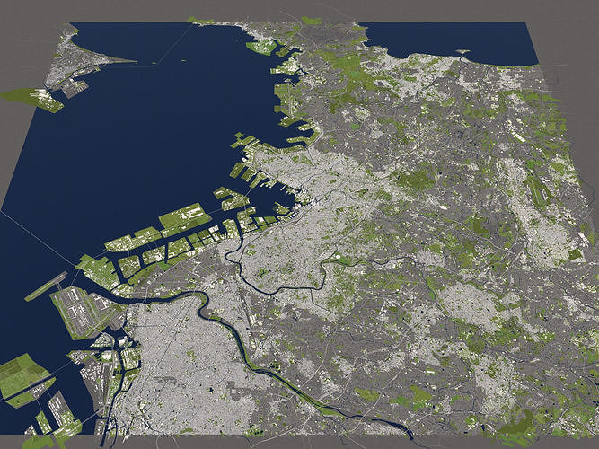 Yokohama Japan 50x50km 3D City Map 3D model 7