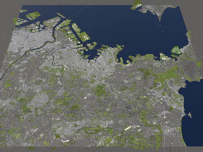 Yokohama Japan 50x50km 3D City Map 3D model 6