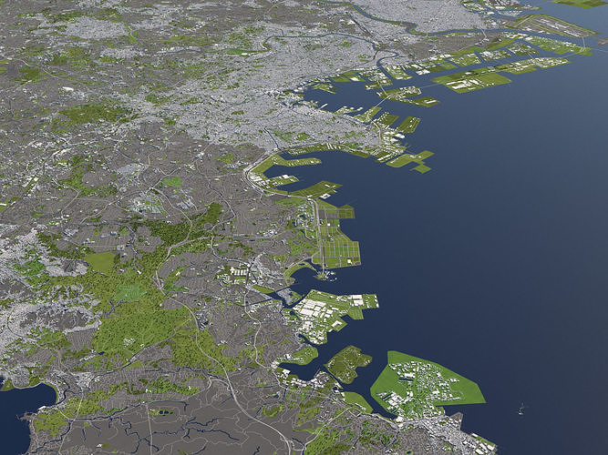 Yokohama Japan 50x50km 3D City Map 3D model 4
