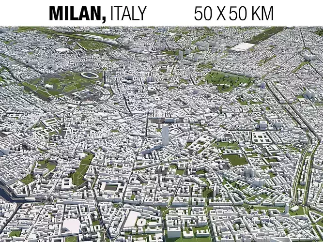 Milan Italy 50x50km 3D City Map