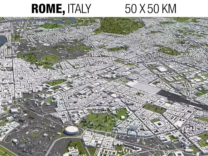 Rome Italy 50x50km City 3D Map