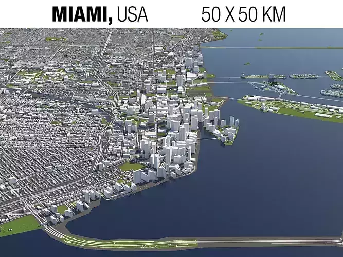 Miami 50x50km 3D Model City 3D Map 3D model