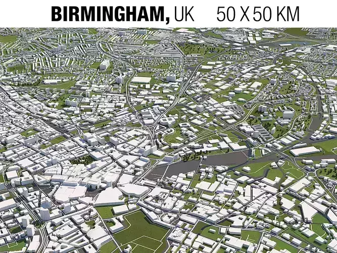 Birmingham 50x50km 3D City Map