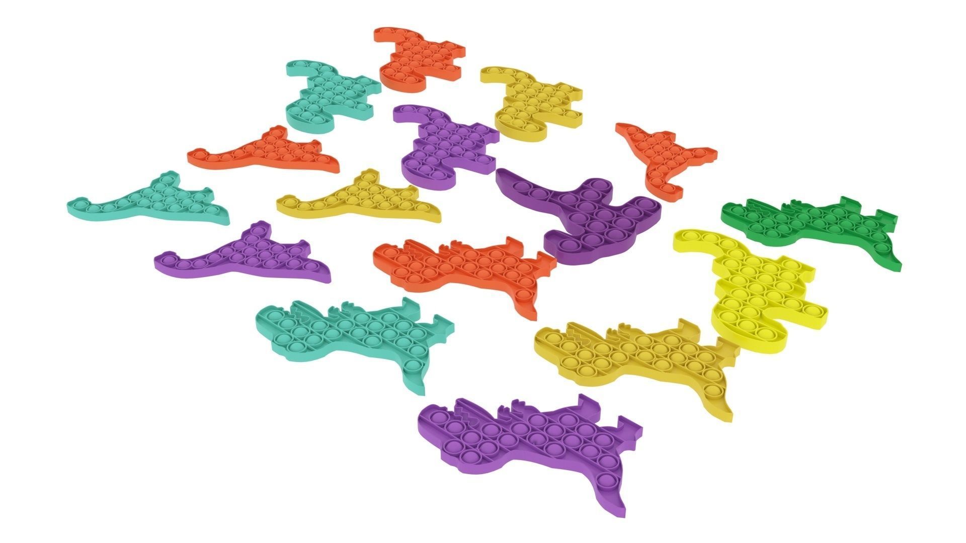 Dinosaur Pop It Fidget Toys Set 3D model_3