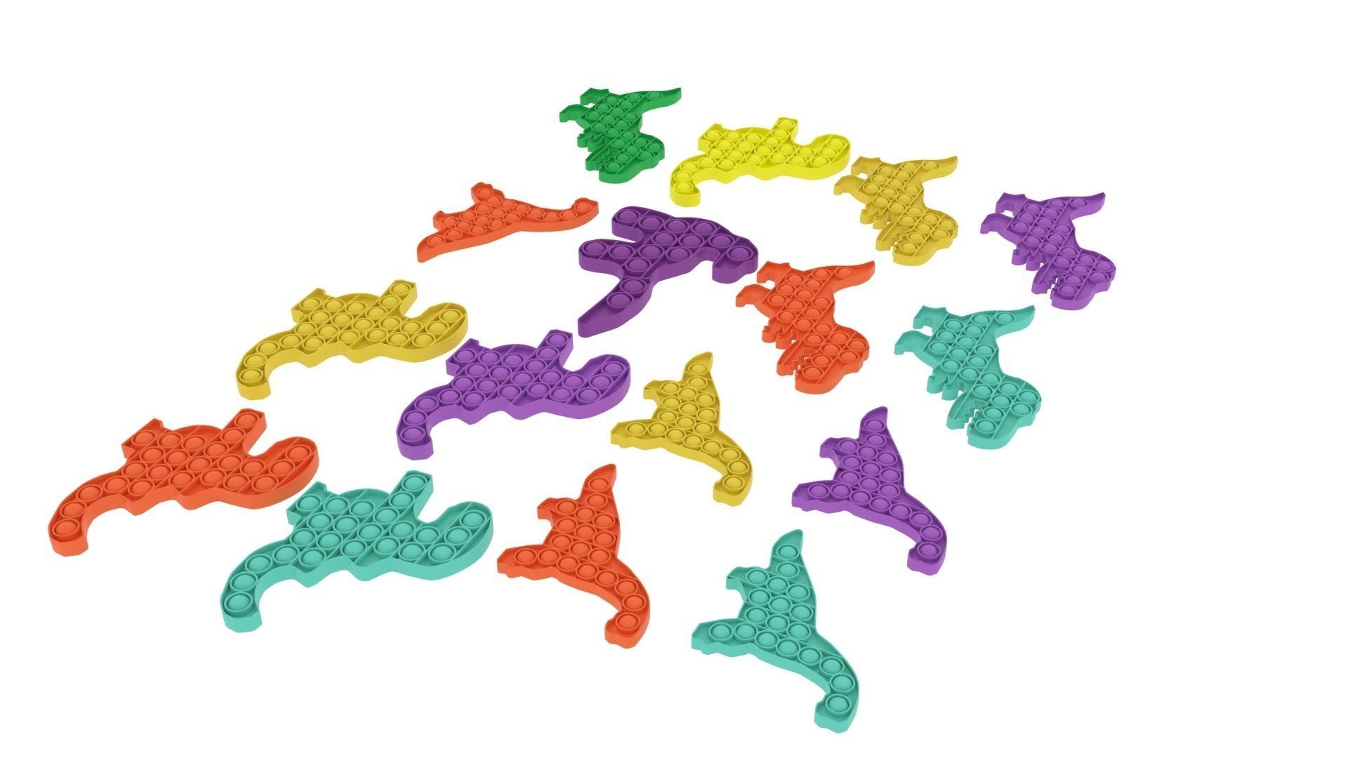 Dinosaur Pop It Fidget Toys Set 3D model_13
