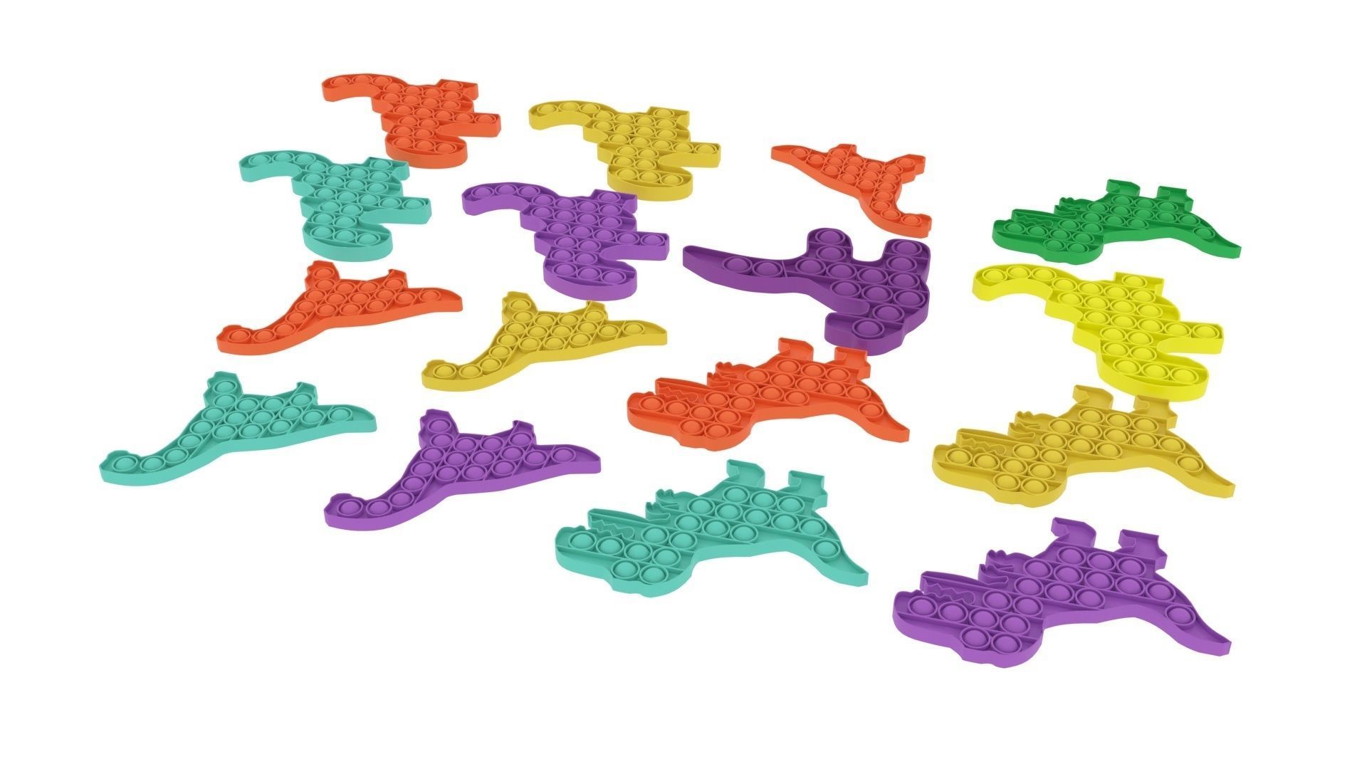 Dinosaur Pop It Fidget Toys Set 3D model_8