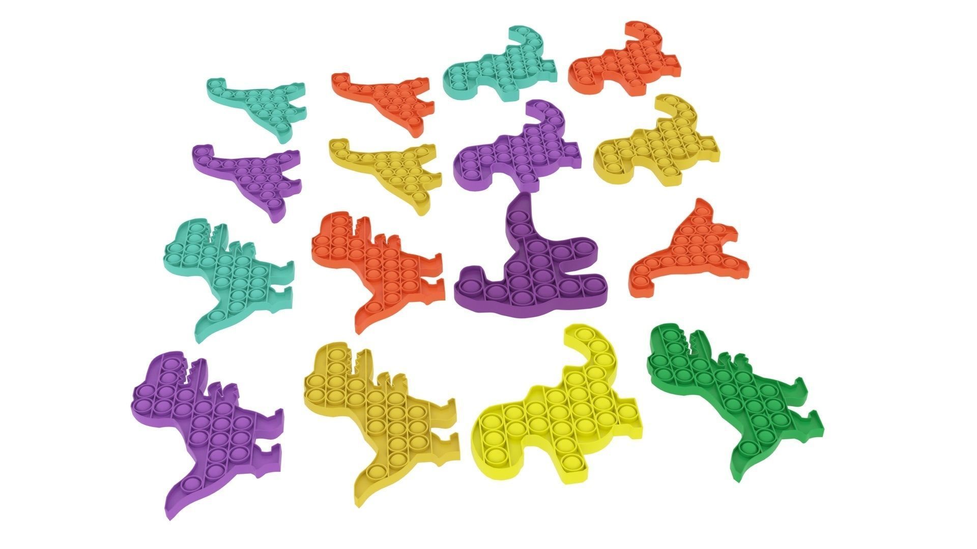 Dinosaur Pop It Fidget Toys Set 3D model_7