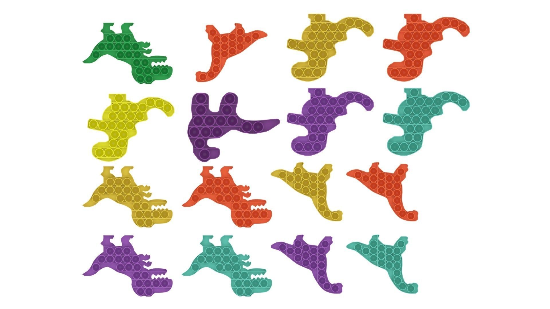 Dinosaur Pop It Fidget Toys Set 3D model_15