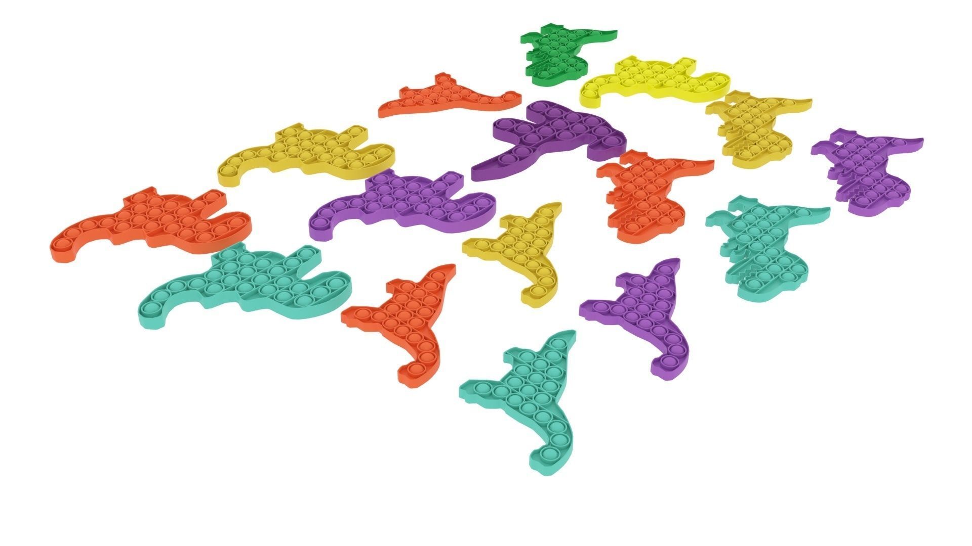 Dinosaur Pop It Fidget Toys Set 3D model_2