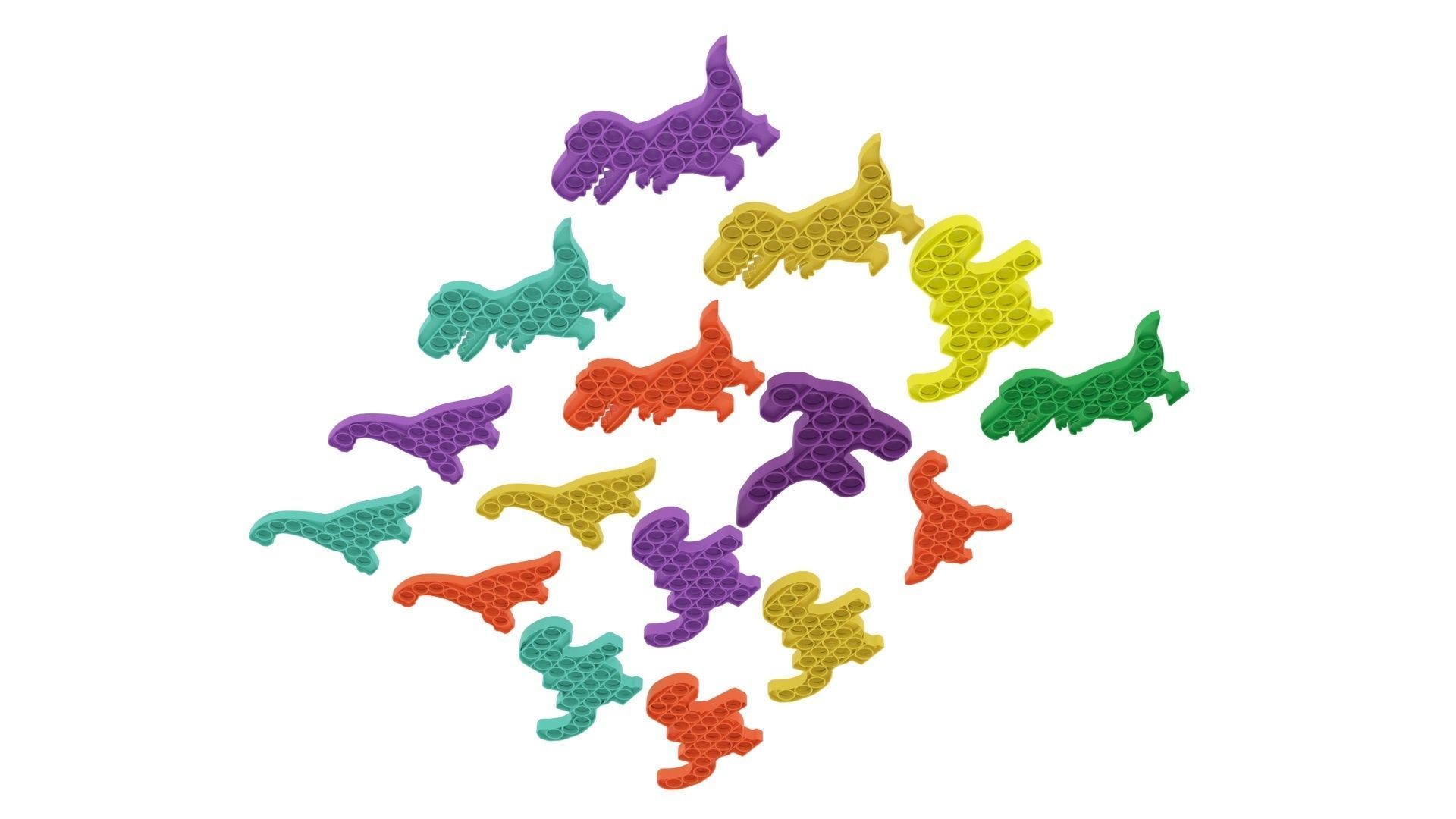 Dinosaur Pop It Fidget Toys Set 3D model_9