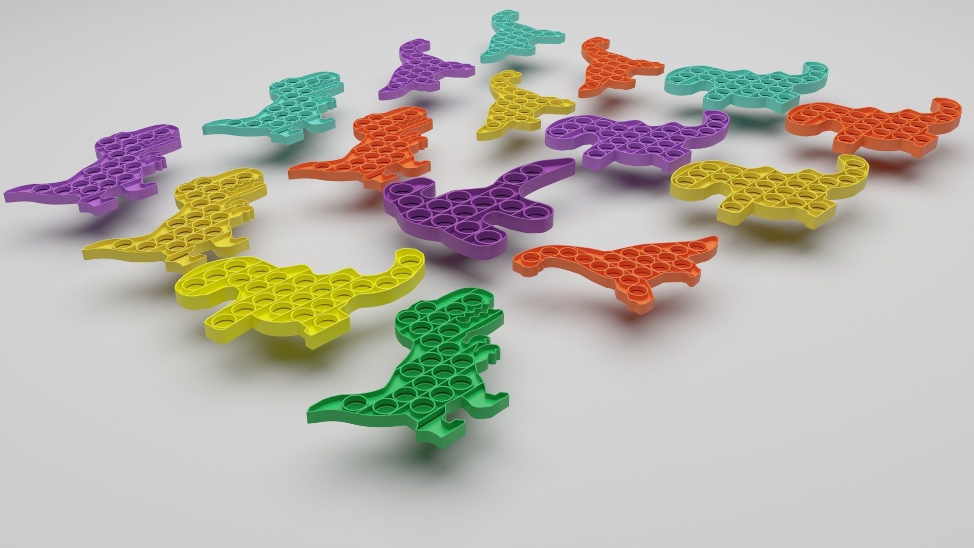 Dinosaur Pop It Fidget Toys Set 3D model_27