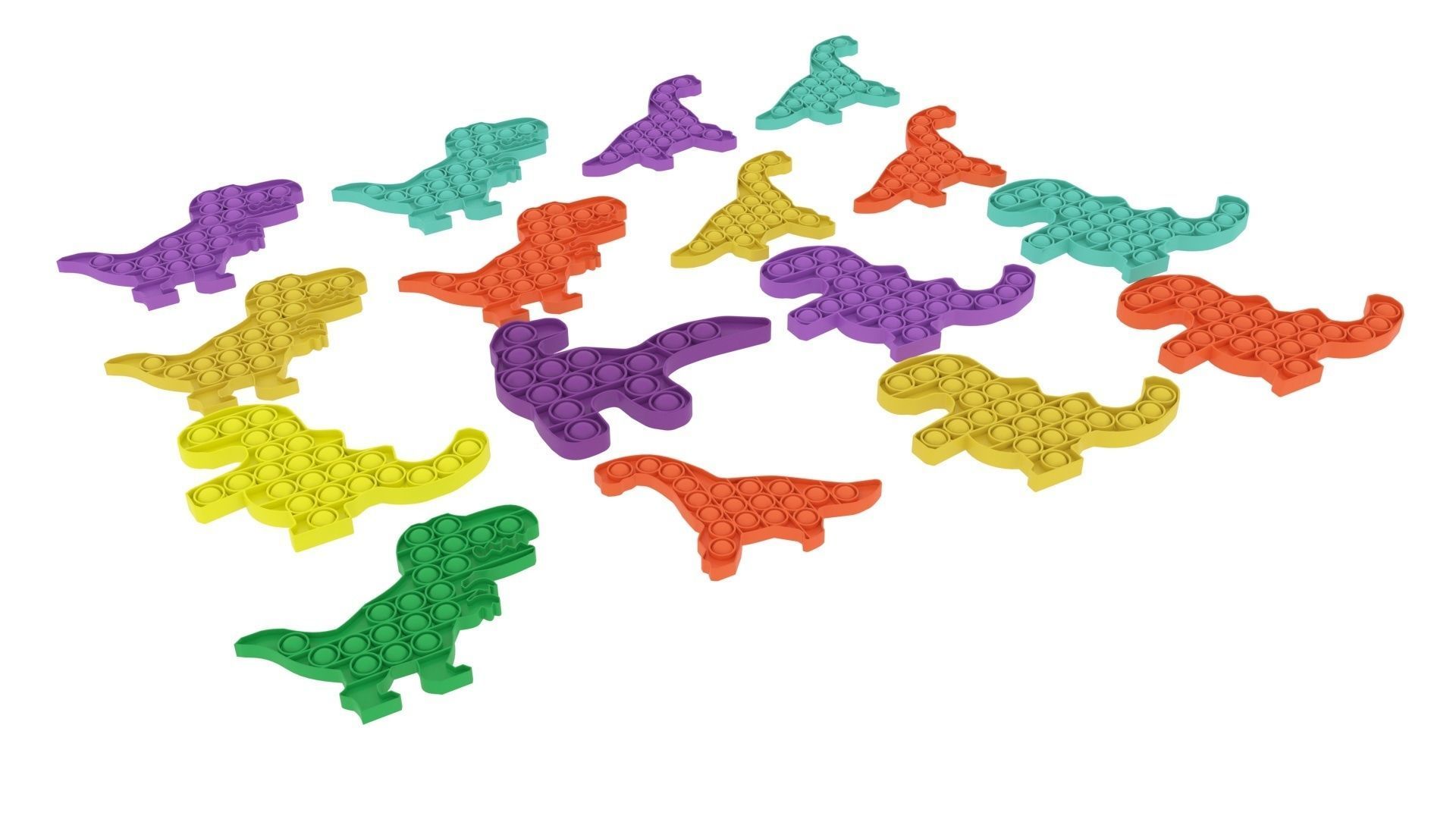 Dinosaur Pop It Fidget Toys Set 3D model_6
