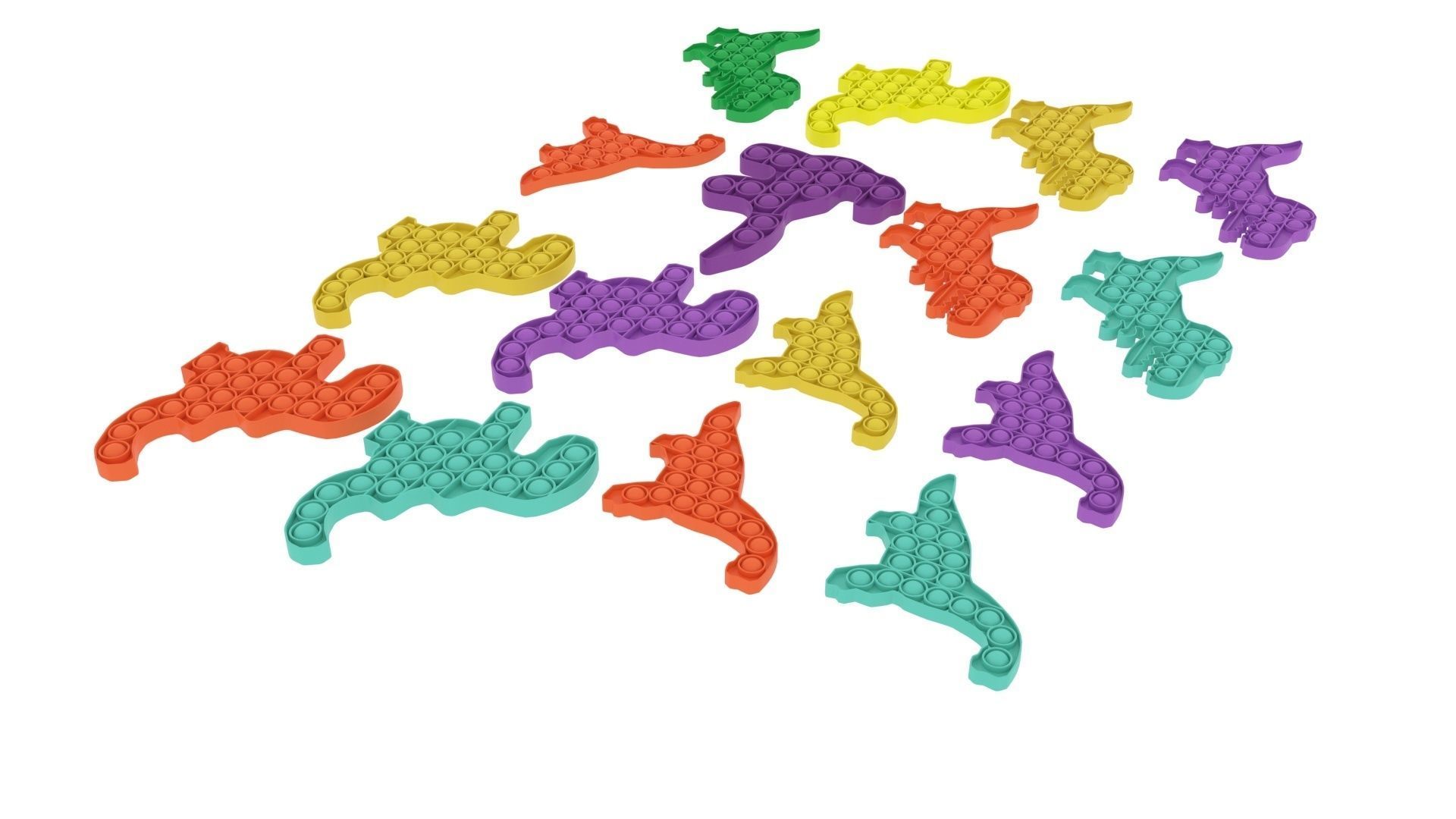 Dinosaur Pop It Fidget Toys Set 3D model_4