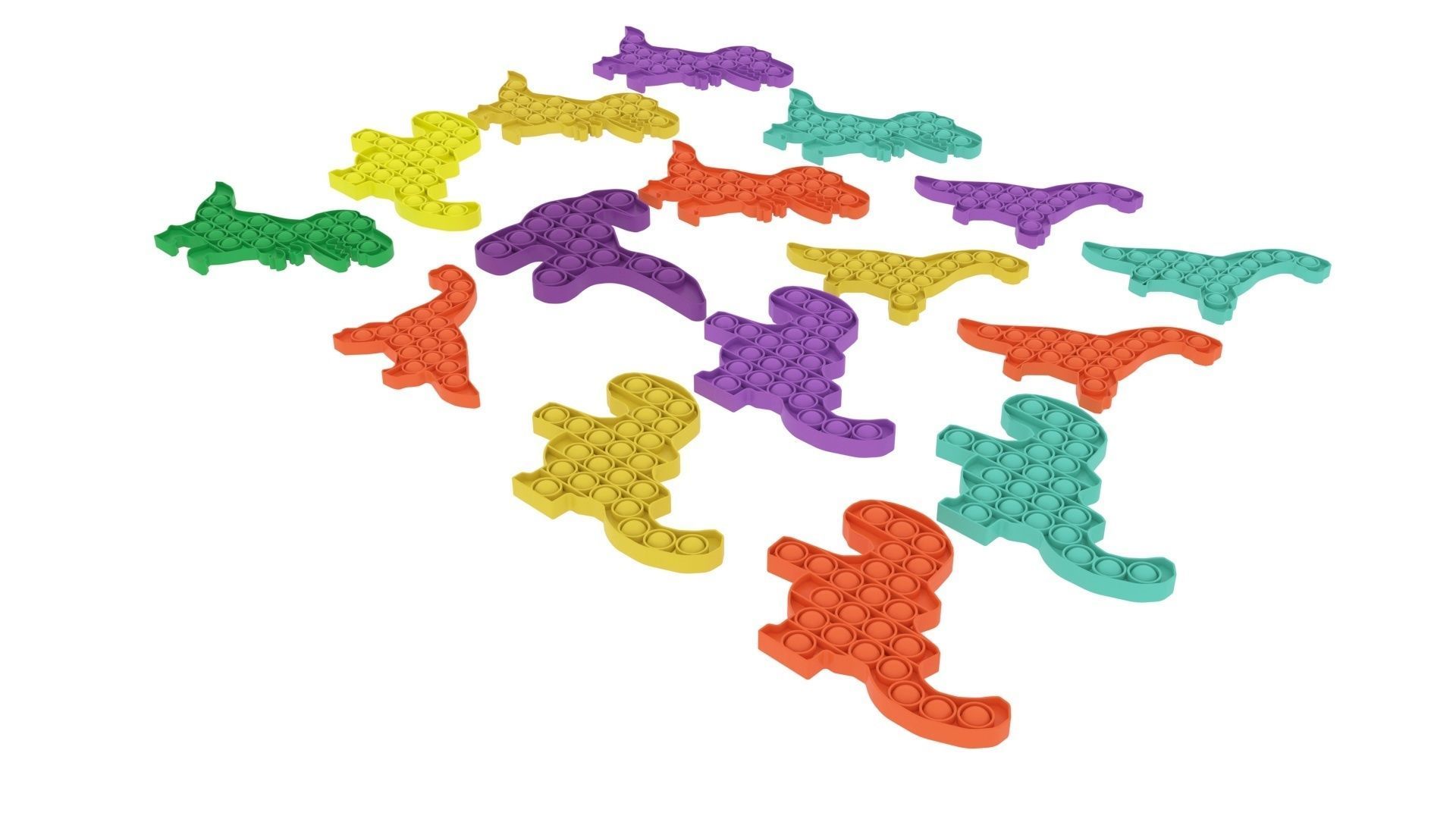 Dinosaur Pop It Fidget Toys Set 3D model_1