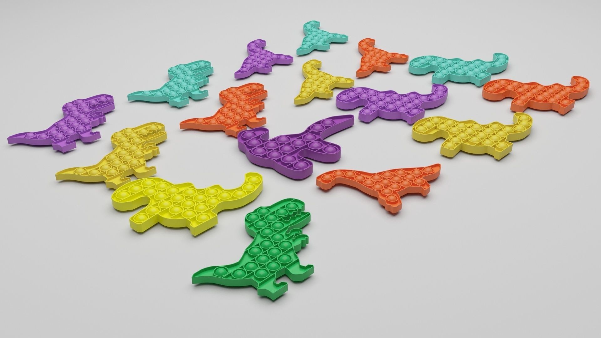 Dinosaur Pop It Fidget Toys Set 3D model_26
