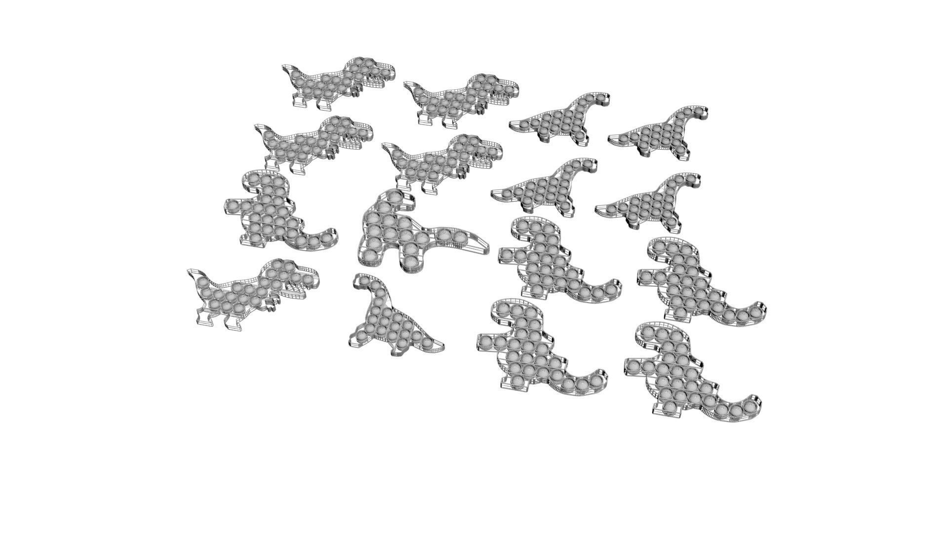 Dinosaur Pop It Fidget Toys Set 3D model_21