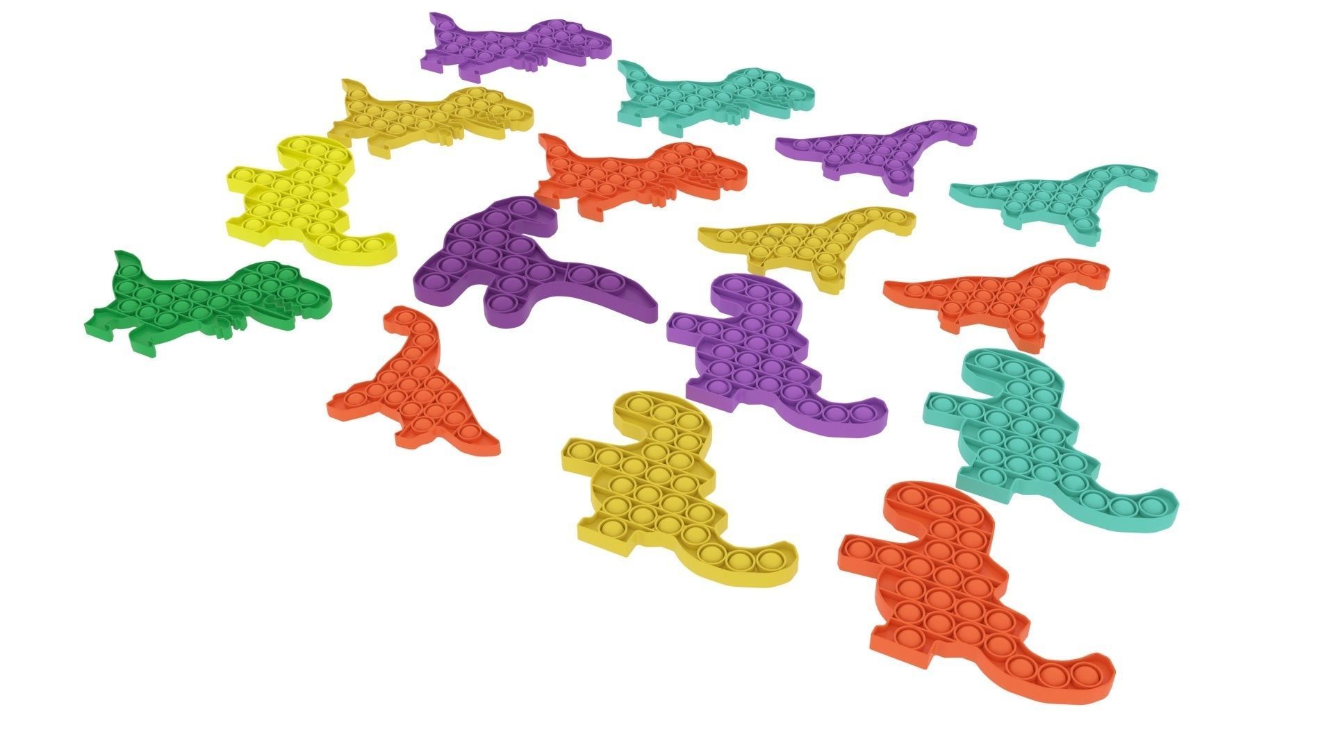 Dinosaur Pop It Fidget Toys Set 3D model_5