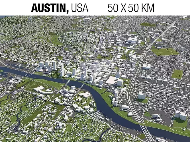 Austin 50x50km City 3D Map 3D model