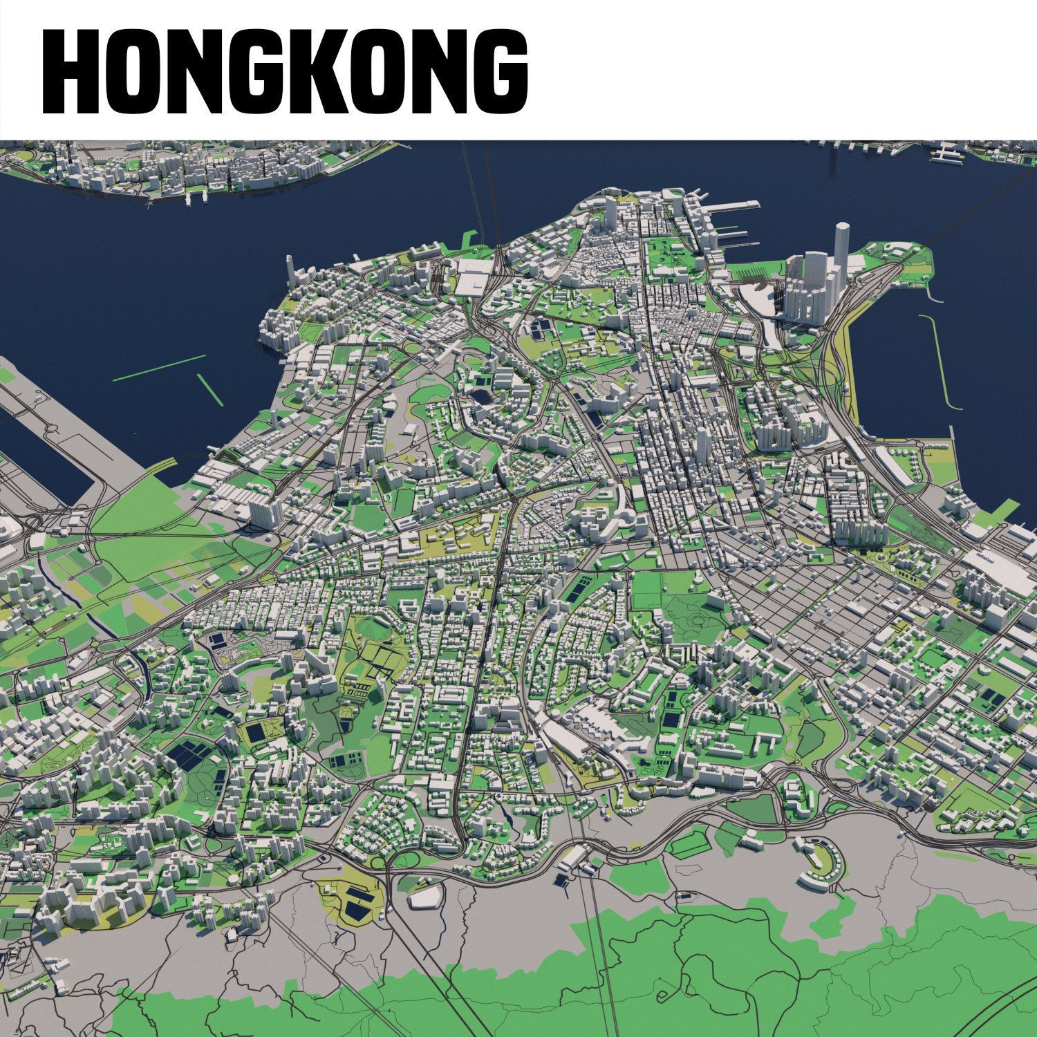 Hong Kong SAR China 30x30km 3D City Map 3D model_2