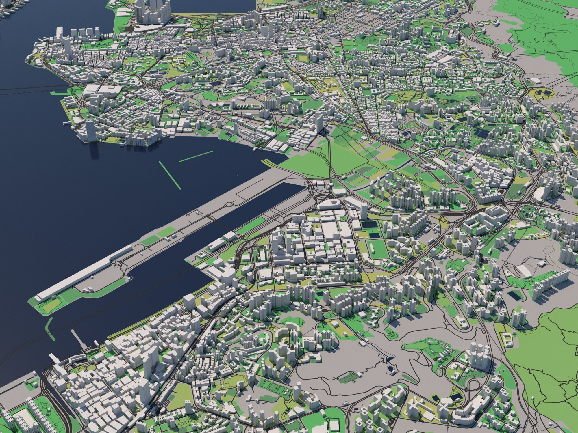 Hong Kong SAR China 30x30km 3D City Map 3D model_7