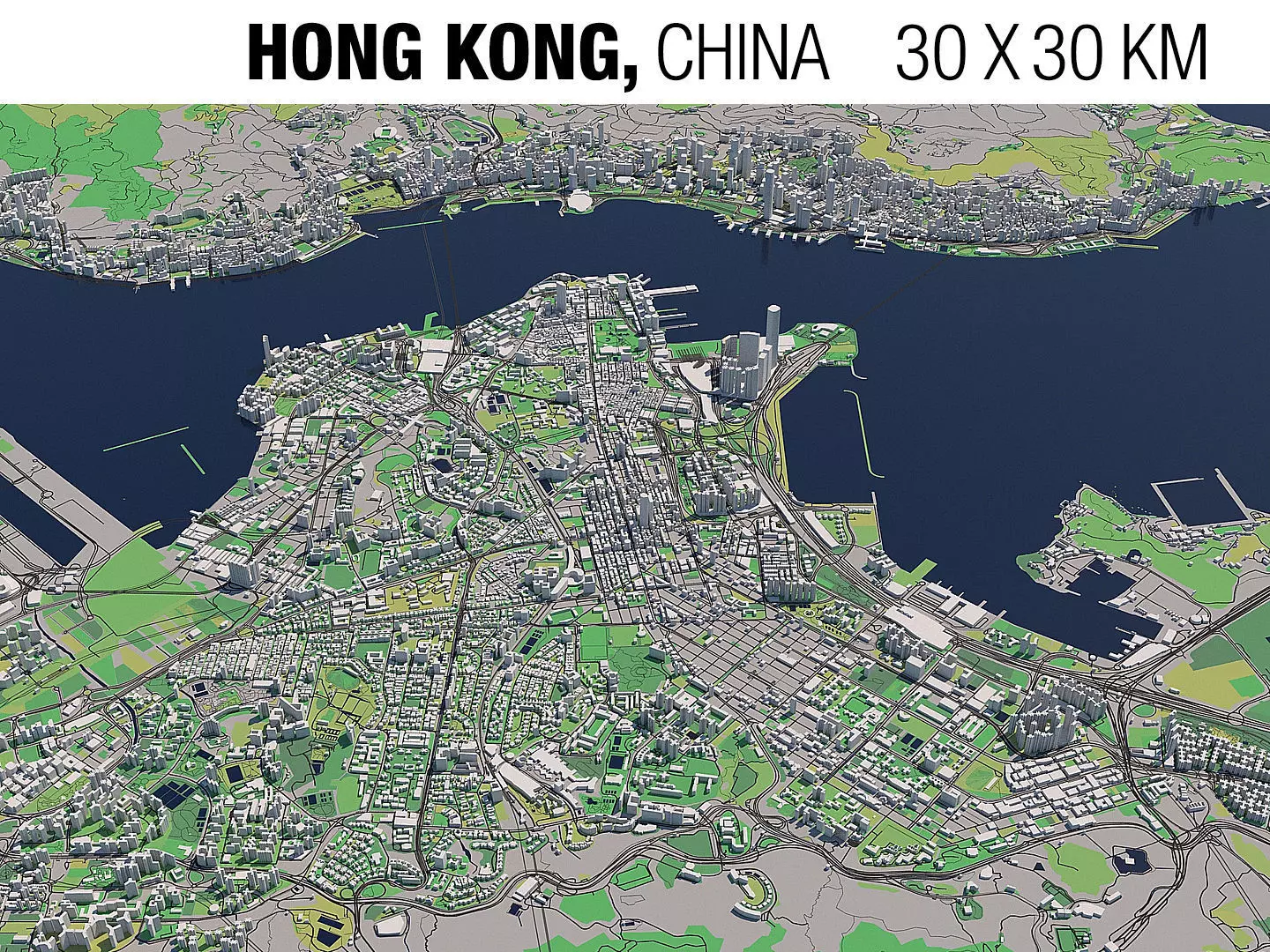 Hong Kong SAR China 30x30km 3D City Map 3D model_0