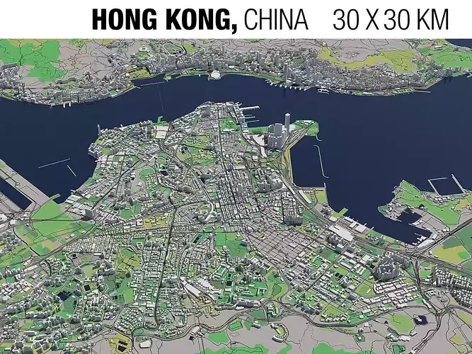 Hong Kong SAR China 30x30km 3D City Map 3D model