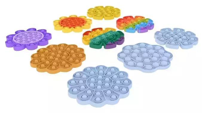 Flower Pop It Fidget Toys Set 3D model