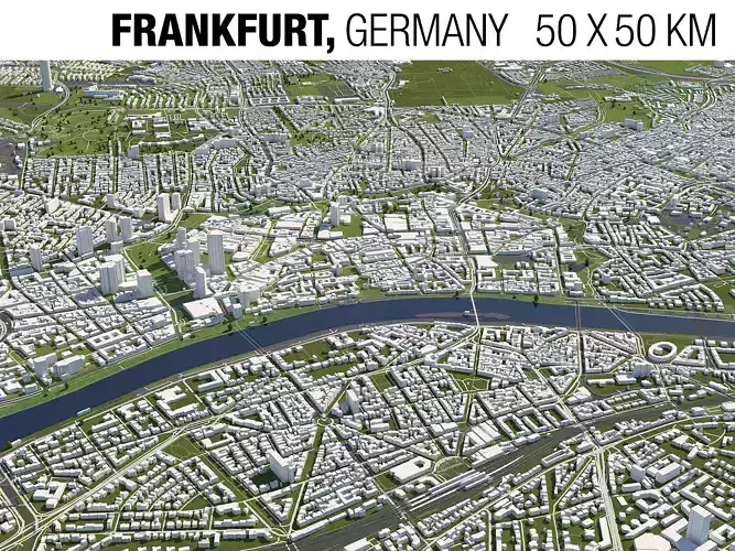 Frankfurt Germany 50x50km 3D City Map
