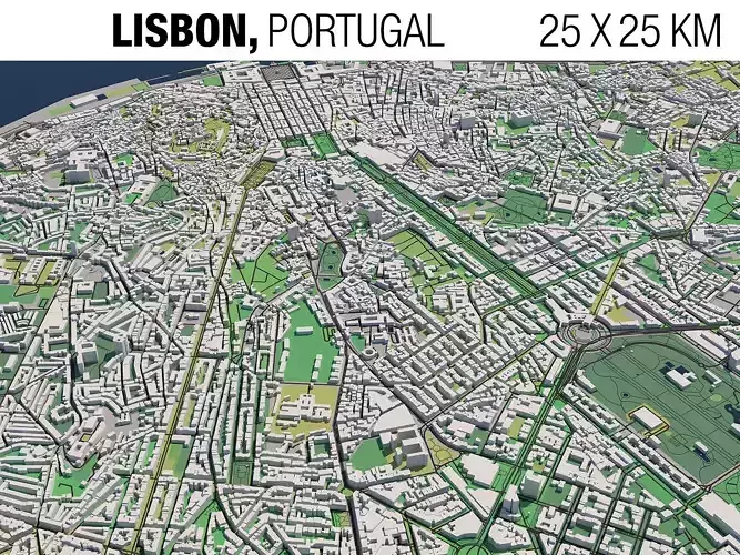 Lisbon Portugal 25x25km City 3D Map