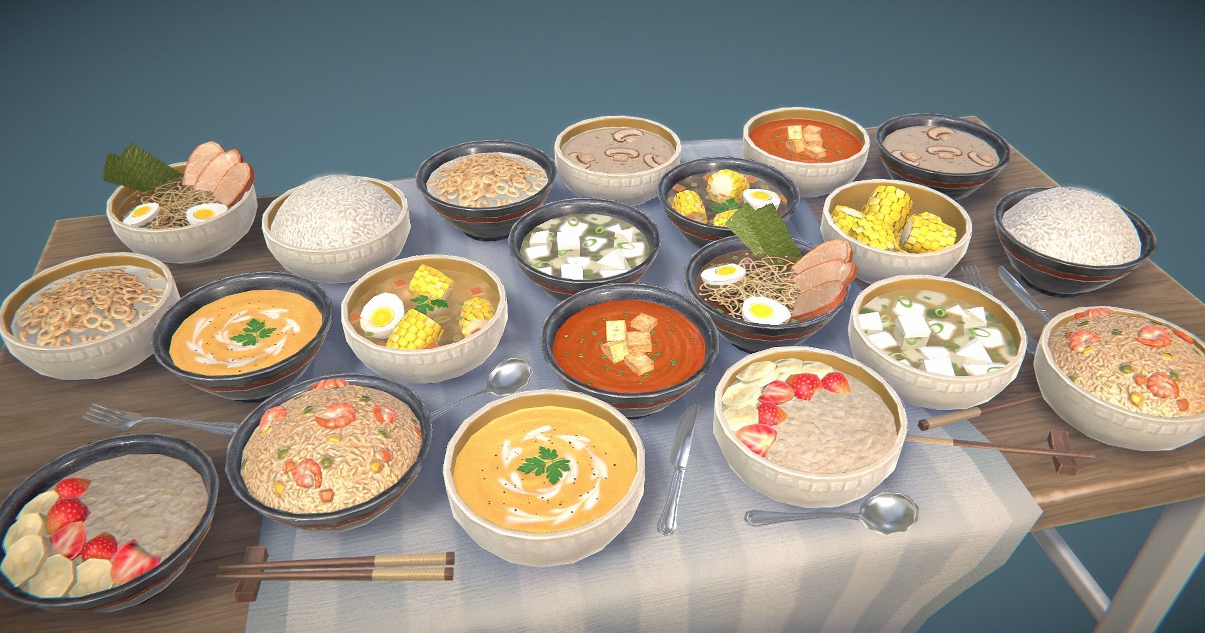 Stylized Soups and Porridge Low-poly 3D model_6