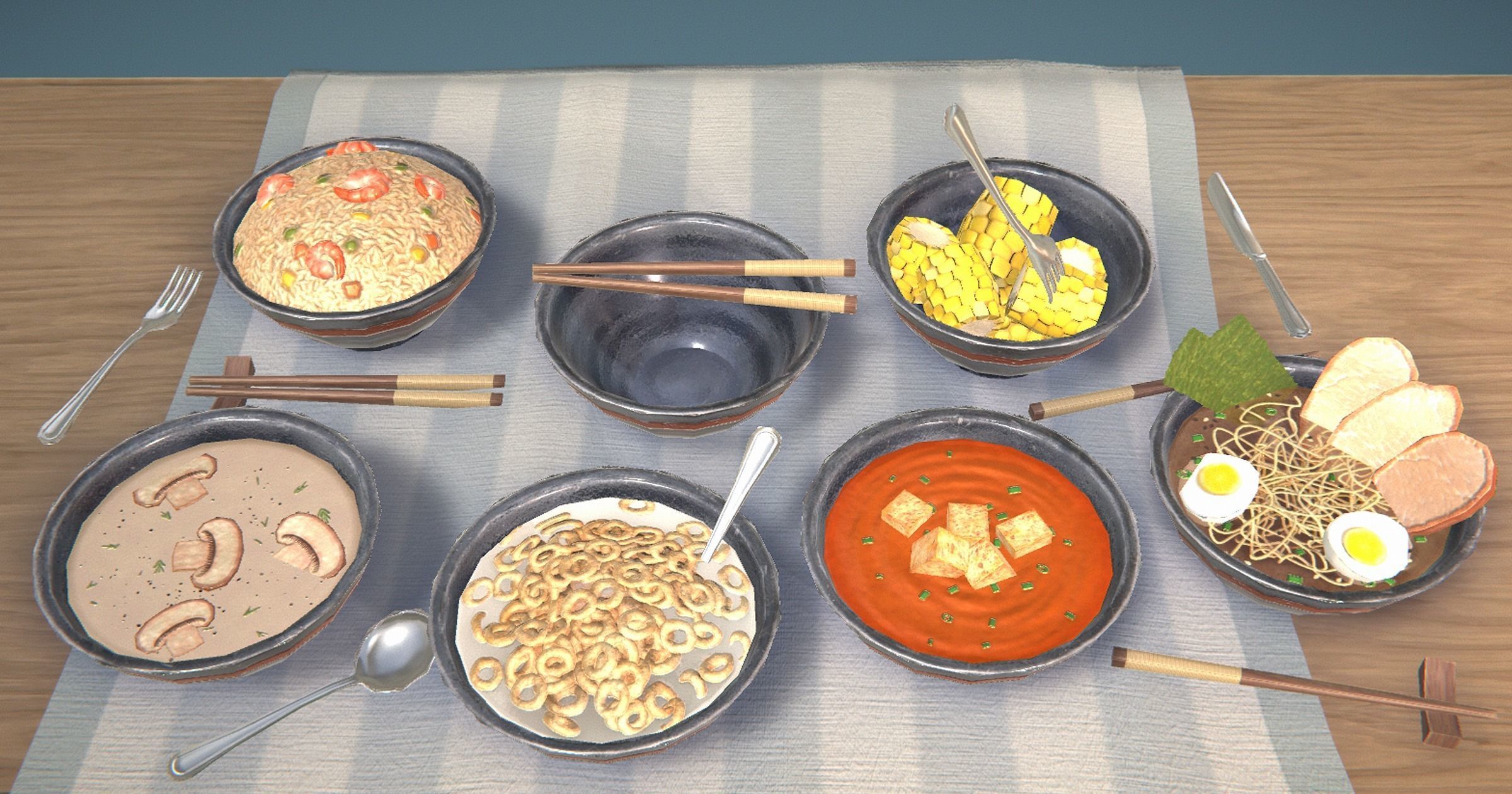 Stylized Soups and Porridge Low-poly 3D model_5