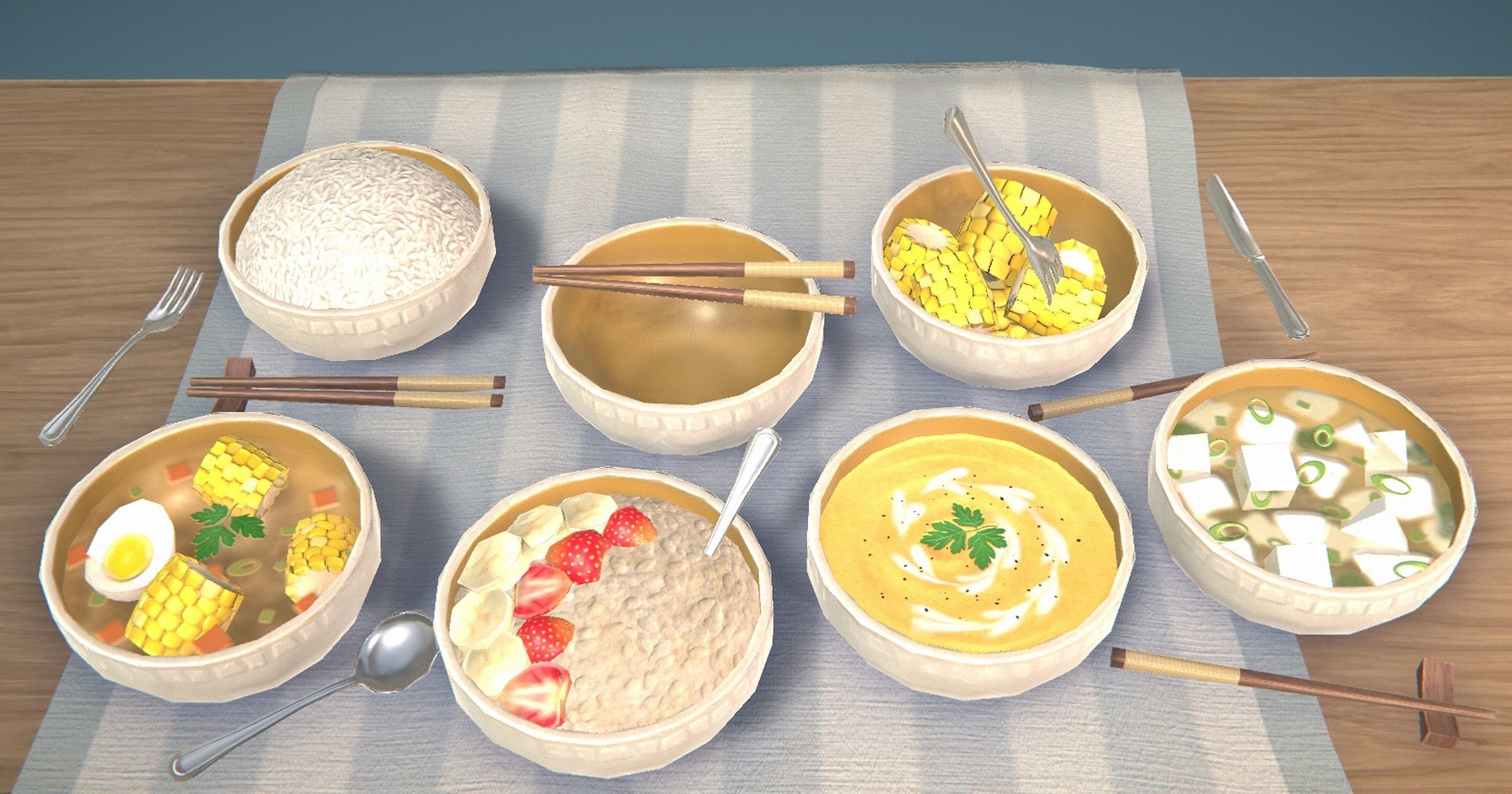 Stylized Soups and Porridge Low-poly 3D model_4