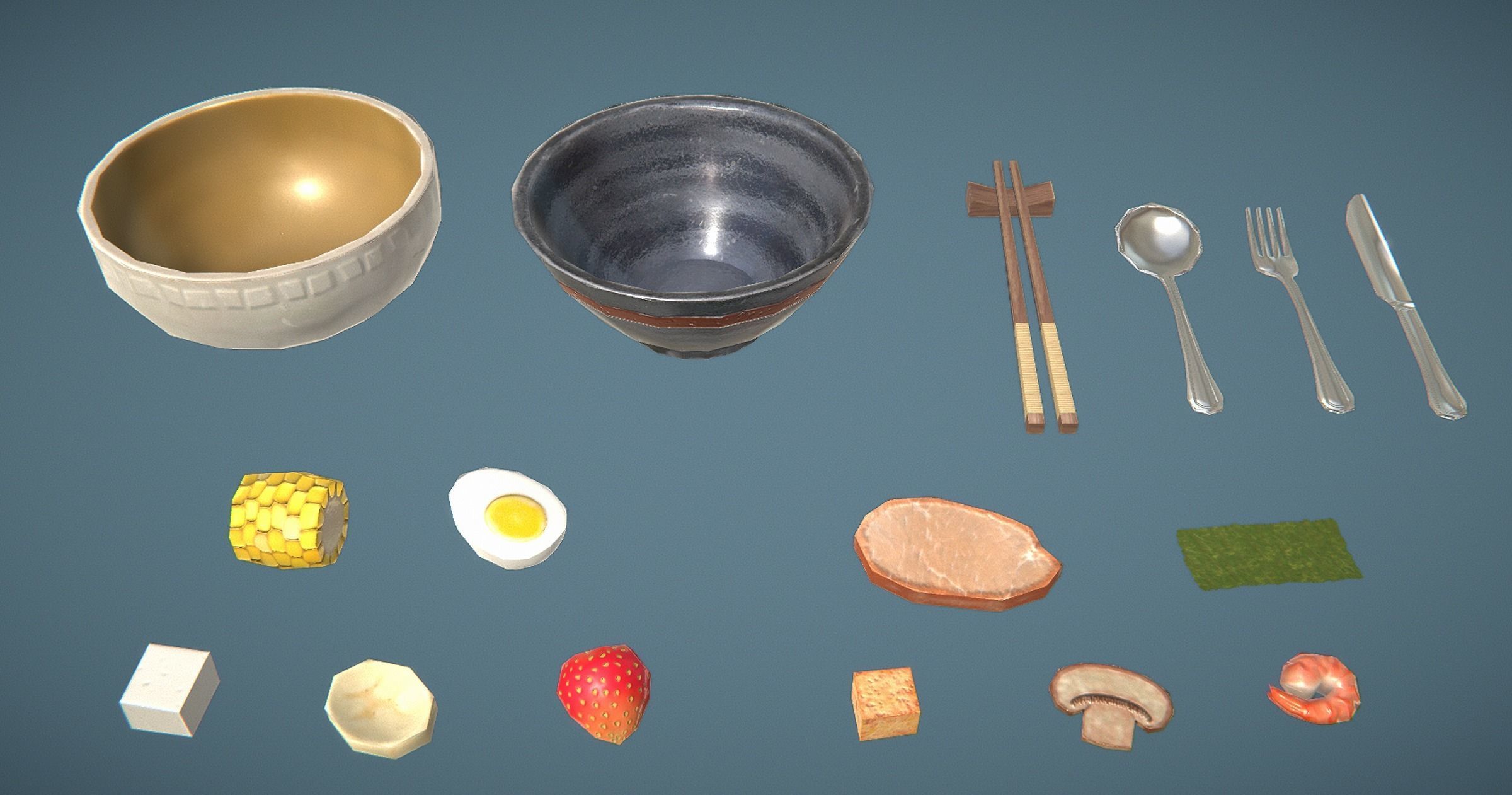 Stylized Soups and Porridge Low-poly 3D model_3
