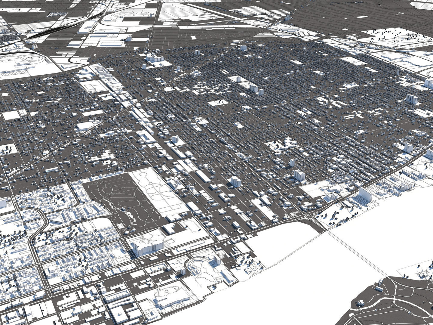 Detroit 50x50km 3D City Map Model 3D model_26