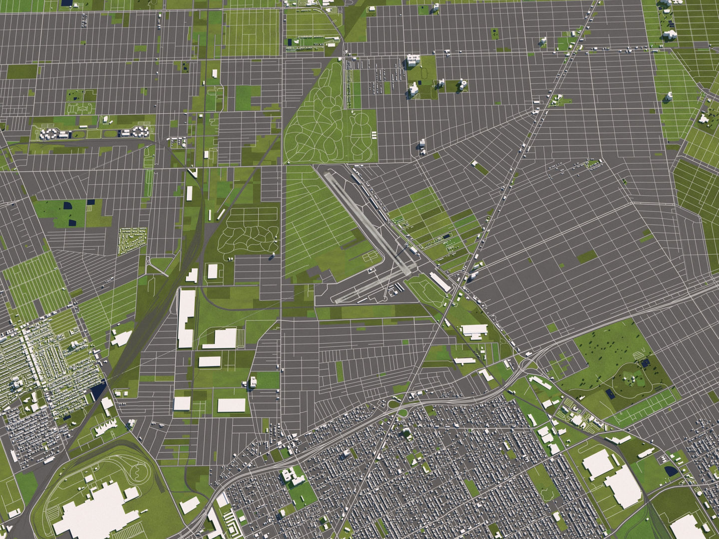 Detroit 50x50km 3D City Map Model 3D model_7