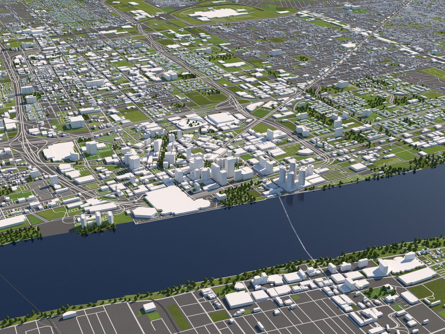 Detroit 50x50km 3D City Map Model 3D model_1