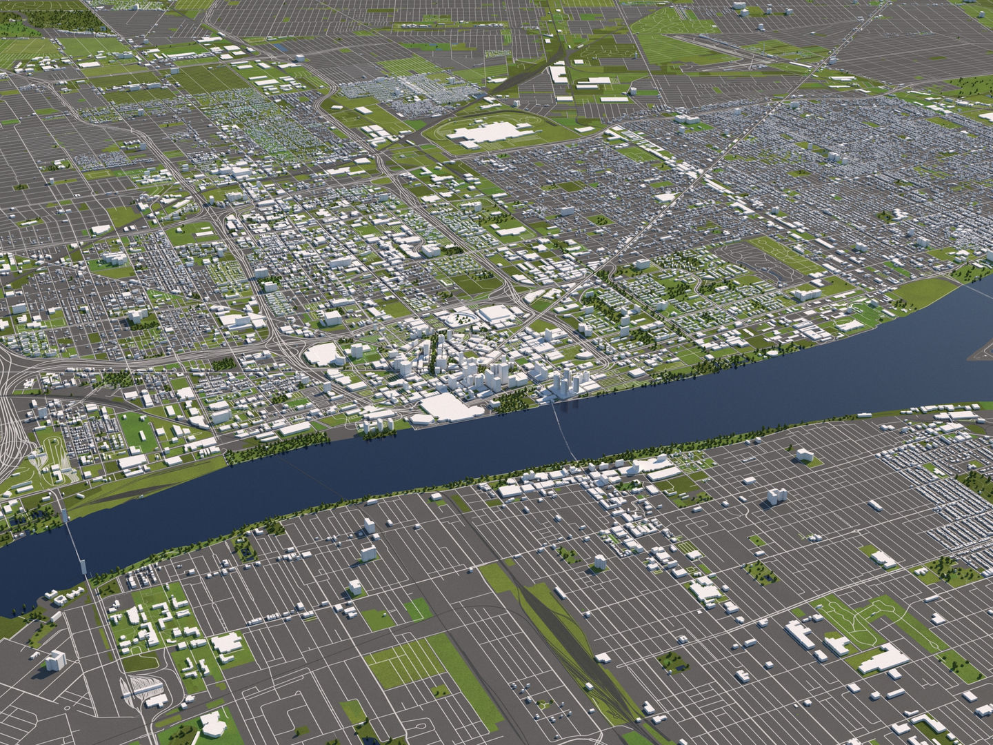 Detroit 50x50km 3D City Map Model 3D model_2