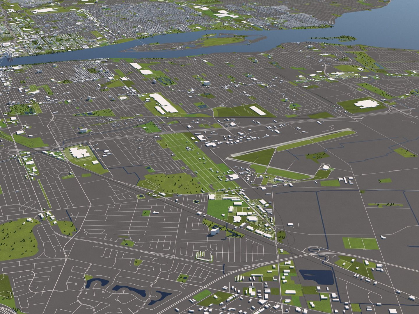 Detroit 50x50km 3D City Map Model 3D model_10