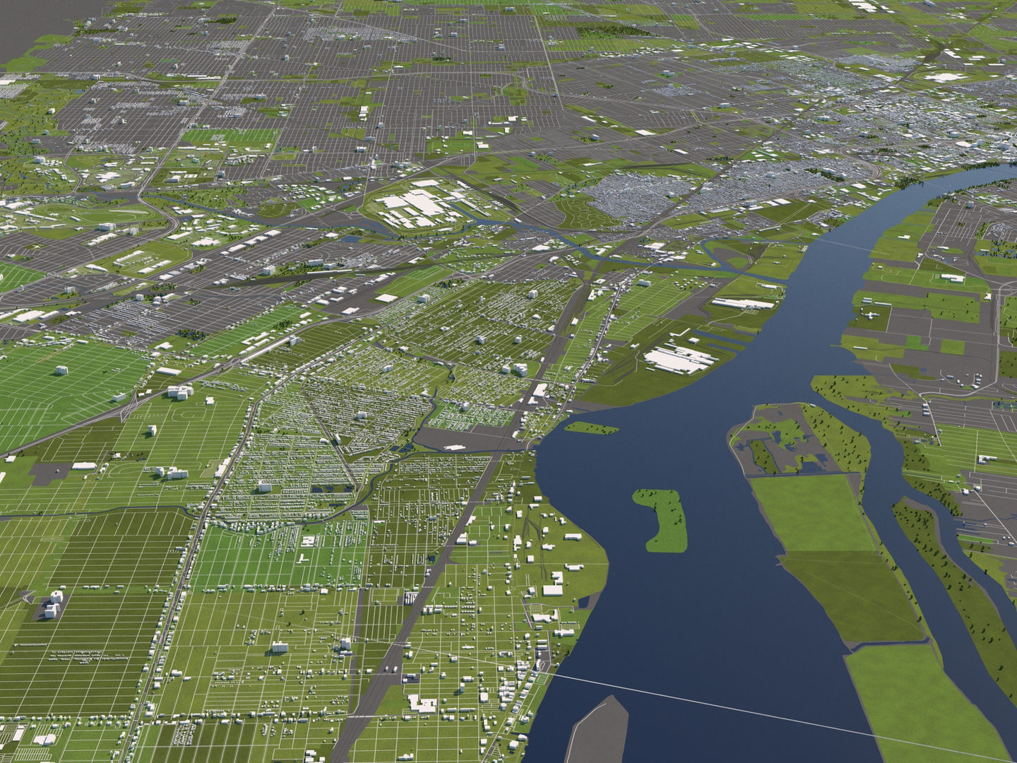 Detroit 50x50km 3D City Map Model 3D model_12