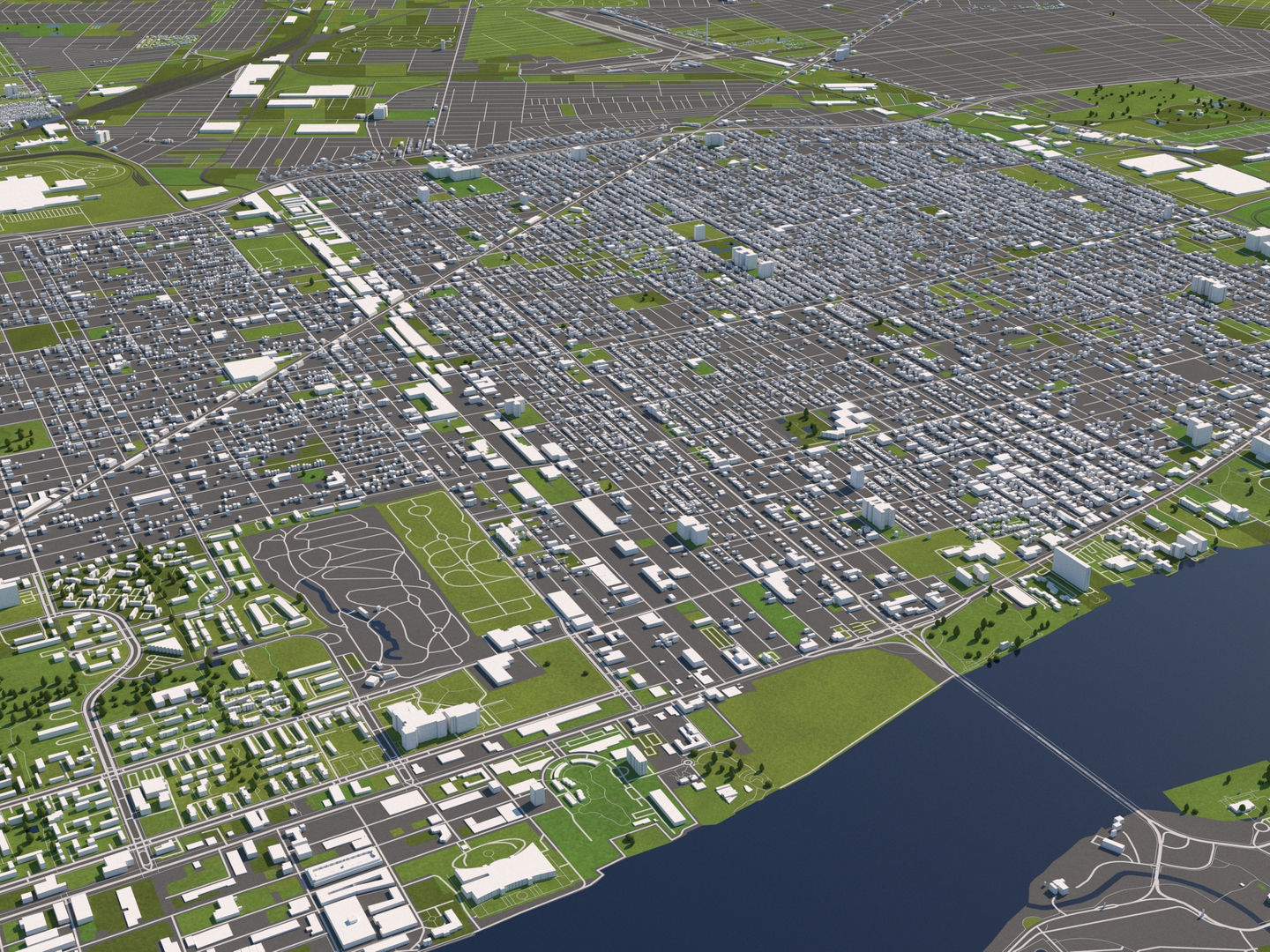 Detroit 50x50km 3D City Map Model 3D model_11