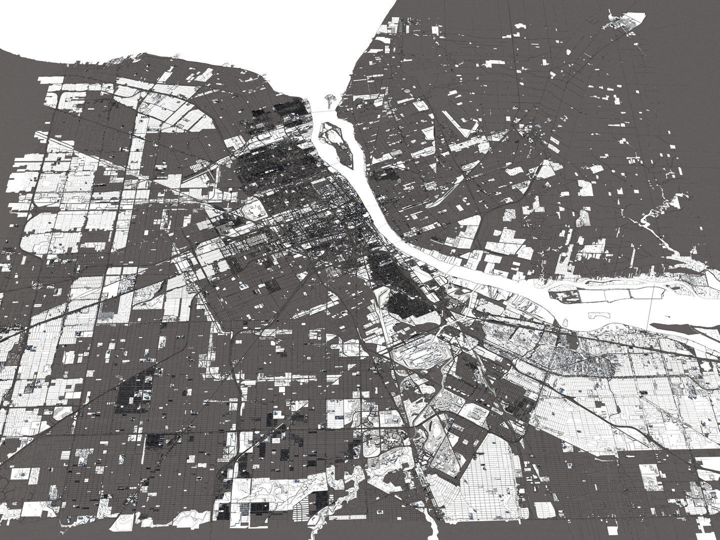 Detroit 50x50km 3D City Map Model 3D model_20