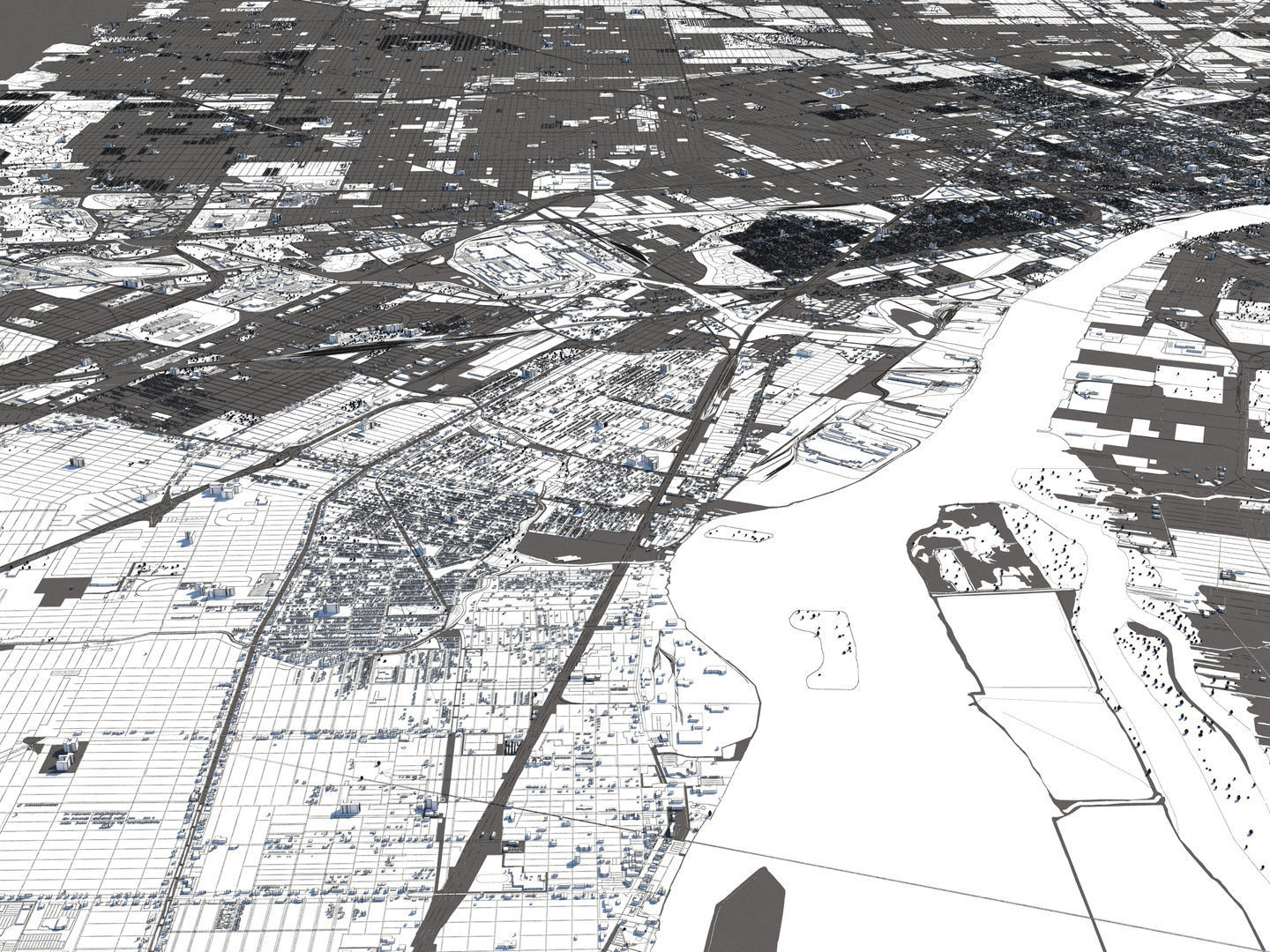 Detroit 50x50km 3D City Map Model 3D model_27