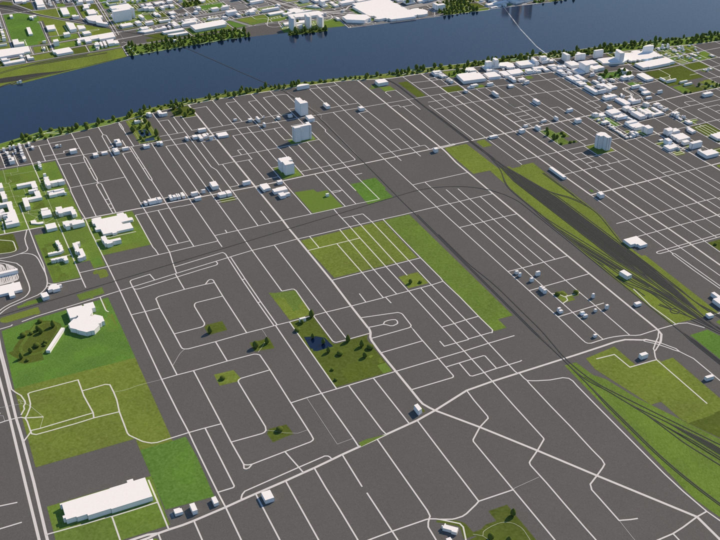 Detroit 50x50km 3D City Map Model 3D model_9