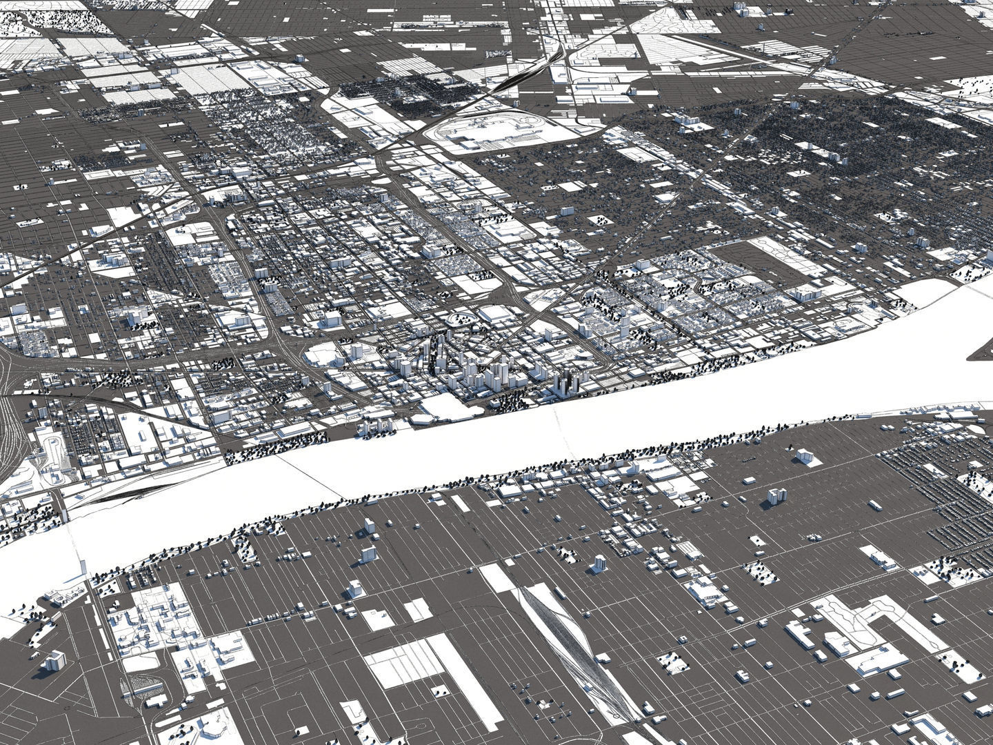 Detroit 50x50km 3D City Map Model 3D model_17