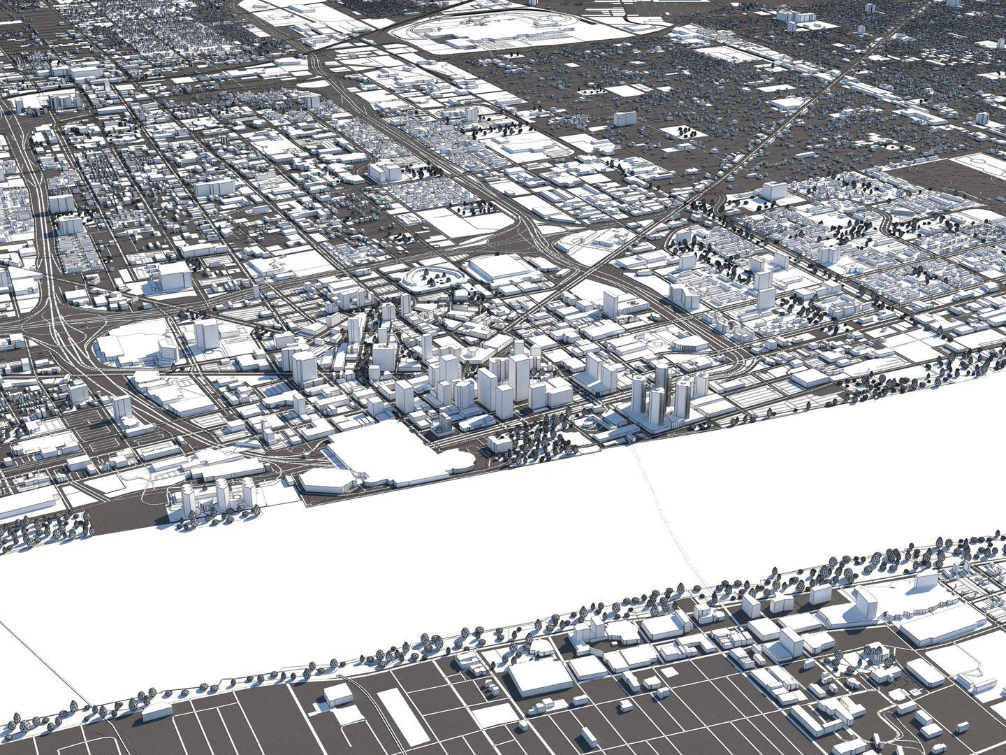 Detroit 50x50km 3D City Map Model 3D model_16