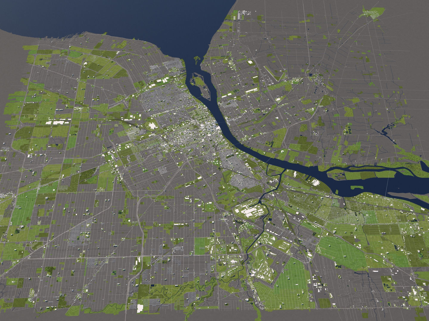 Detroit 50x50km 3D City Map Model 3D model_5