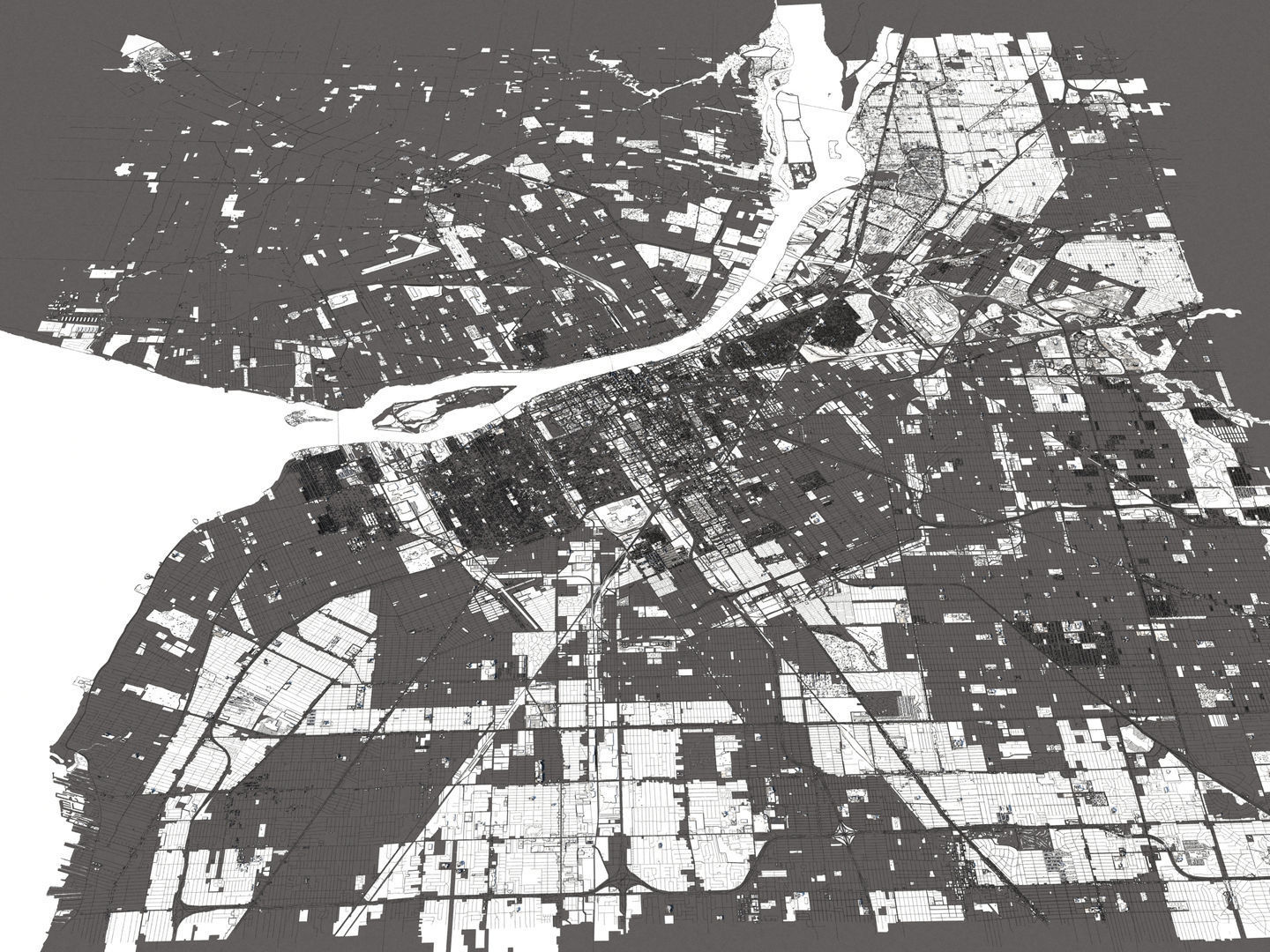 Detroit 50x50km 3D City Map Model 3D model_21