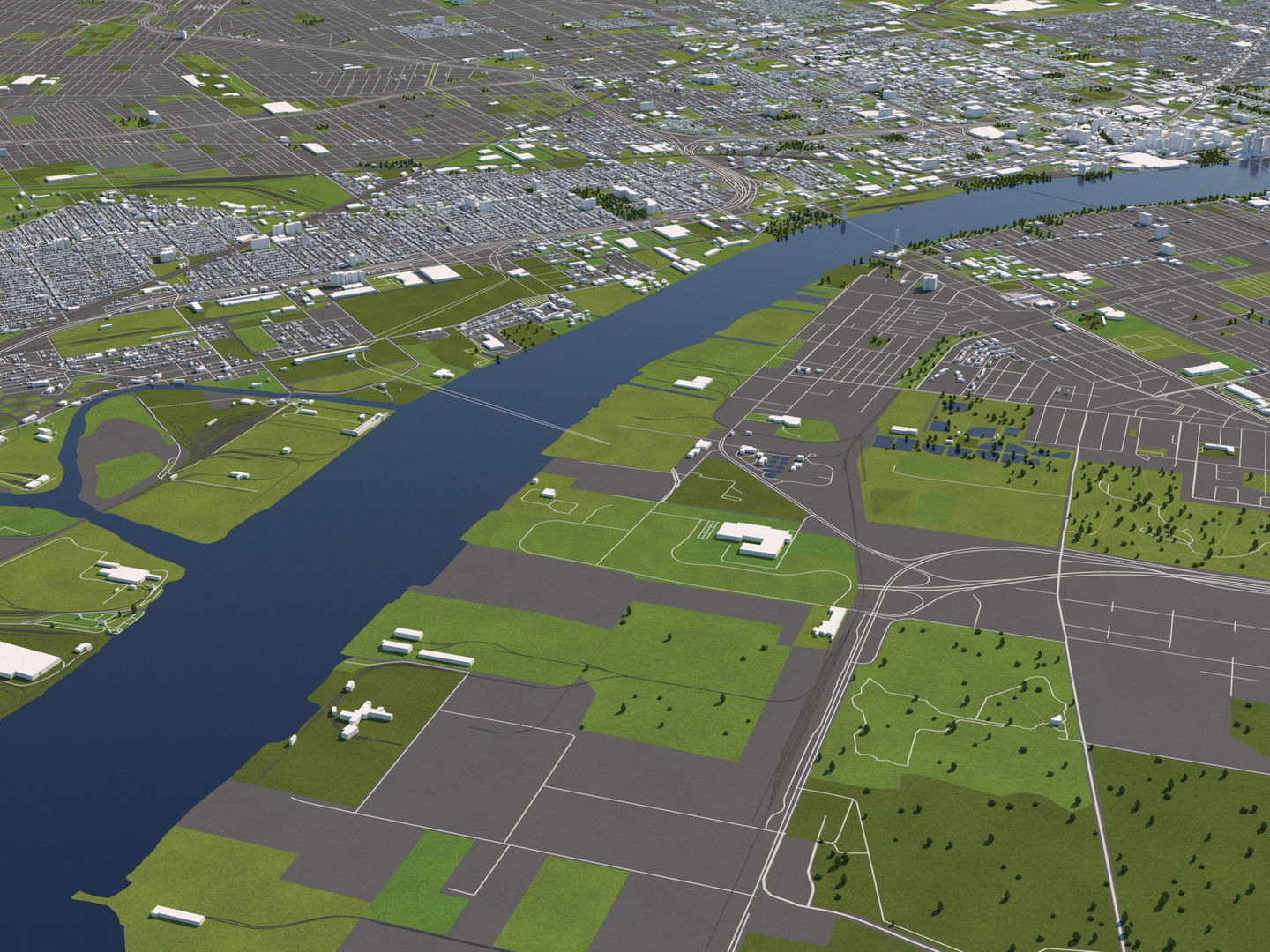 Detroit 50x50km 3D City Map Model 3D model_13