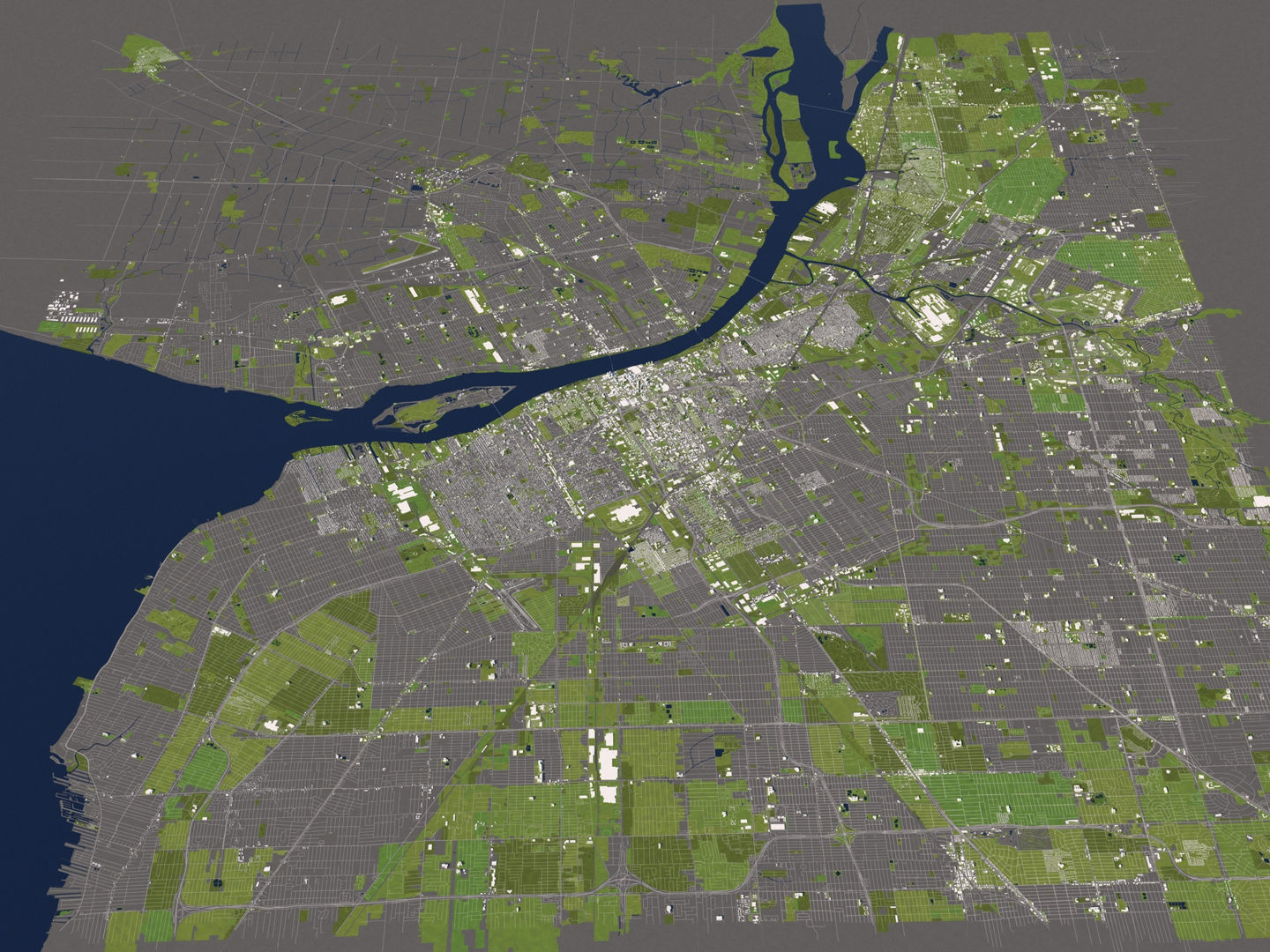 Detroit 50x50km 3D City Map Model 3D model_6
